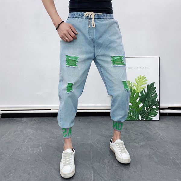 

men's pants fashion hole-piercing jeans fast hands harlan casual leggings denim men hombre 2021 summer social, Black