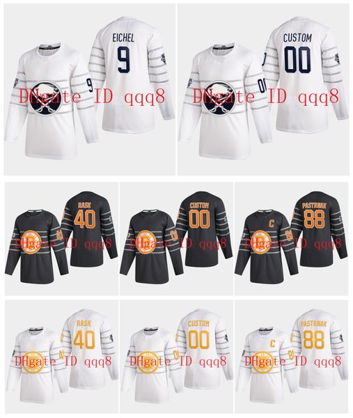 

2020 all star game нхл джерси бостон брюинз 88 давид пастрняк 9 айкел баффало 40 раск белый серый хоккей, Black;red