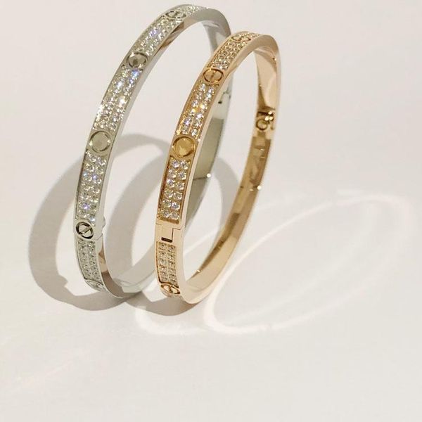 

fashion stainless steel open cuff bracelet for women female two row zirconia stone bangles in /silver/rose gold color, Black