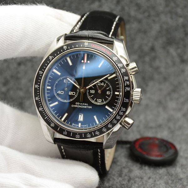 

outdoor men watch 44mm quartz chronograph mens watches wrtistwatches black dial with a black ring showing tachymeter markings, Slivery;brown