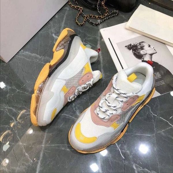 

2019 fw retro triple s sneaker mens fashion vintage kanye west old grandpa trainers mens womens casual shoes size 36-45 with box, Black