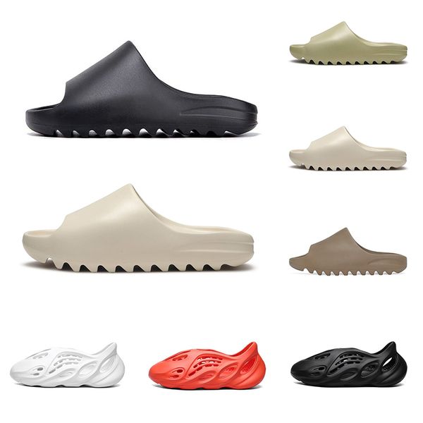 

quality kanye slippers soft leather indoor sandals beach booties men women slide bone desert resin triple black white red sneakers