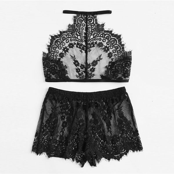 

pajamas for women ladies robes black eyelash lace halter and shorts pajama spring new polyester floral ladies sleepwear nightwear, Black;red