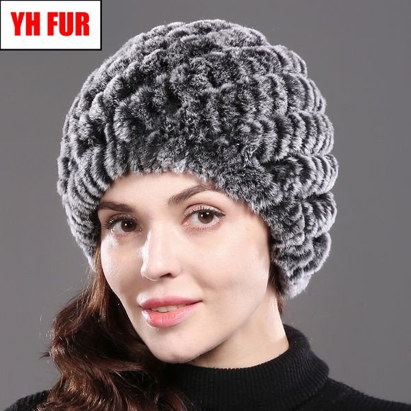 

россии зима fur real snow hat женщины ручная работа вязаная подлинная рекс мех skullies cap warm soft rex шапочка, Blue;gray