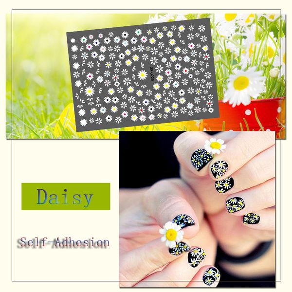 

2019 new arrive daisy nail sticker back glue flower sticker for nails decals nail art flower for manicure nail design decoration, Black