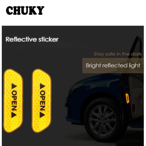 

chuky 4pcs/set safety warning mark reflective tape car door stickers open sign for e90 f30 f10 a3 a6 c5 insignia