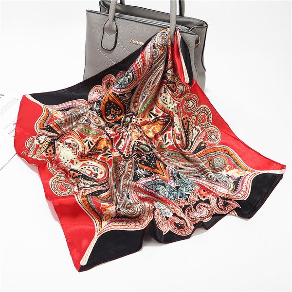 

2019 new summer stain silk head hair tie square scarf womens floral print neck scarfs for women ladies handbag scarves foulard