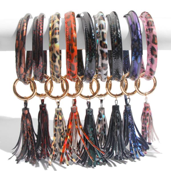 

fashion keychain charms leather bracelets snake leopard tassel pendant key chains for cars keyrings bag jewelry bangles bracelets hand rings, Slivery;golden