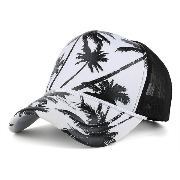 

2019 summer men printed coconut tree palm beach adjustable outdoor sun-proof snapback quick dry mesh hat baseball bucket cap, Blue;gray