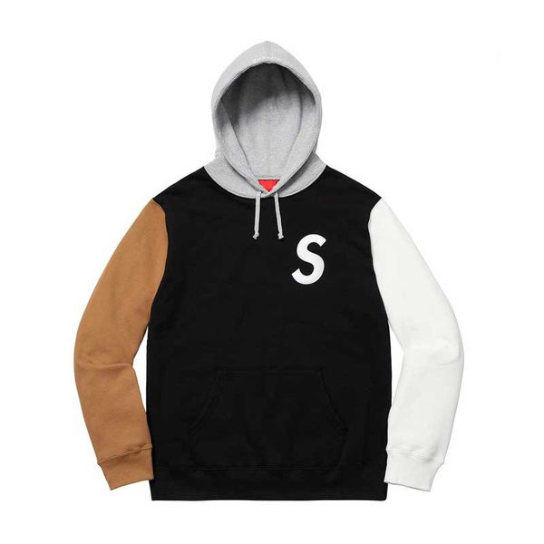 

19ss s logo colorblocked hooded sweatshirt high street cotton crewneck hip hop couples hoodies women and men's designer hoodies, Black