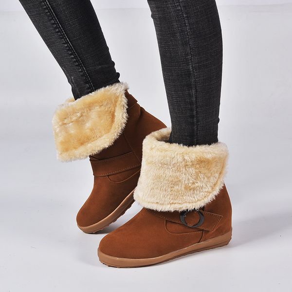 

lzj new 2020 women winter snow boots outdoor fur keep warm shoes female flock slip-on woolen boots solid casual size 34-43, Black