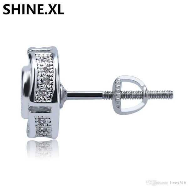 

925 silver stud earrings gold color micro pave cubic zircon square stud earring for men & women hip hop jewelry, Golden;silver