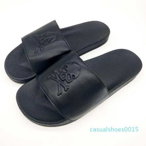 

женская летняя пара кожа коровы сандалии черный череп дизайнерские тапочки женщины слайды крытый главная обувь шлепанцы большой размер 45 y2, Black