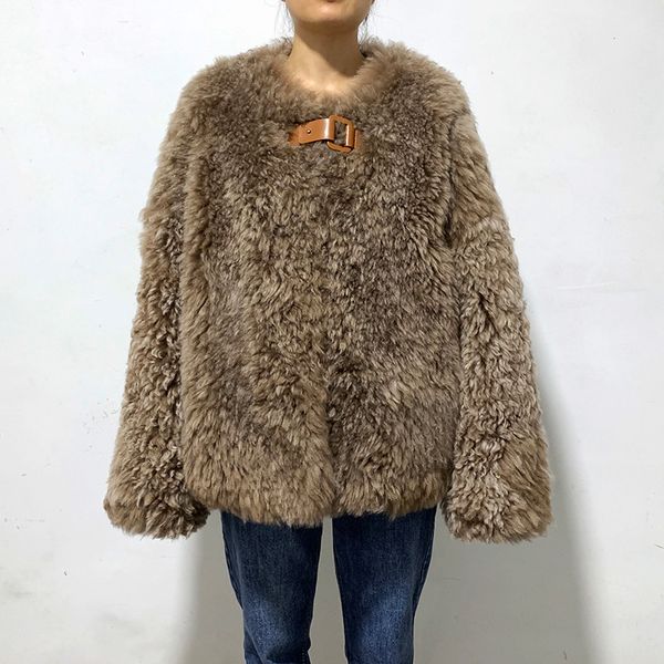 

2019 winter imported tuscany sheep fur coat women oversized full pelt long sleeve real fur jacket, Black