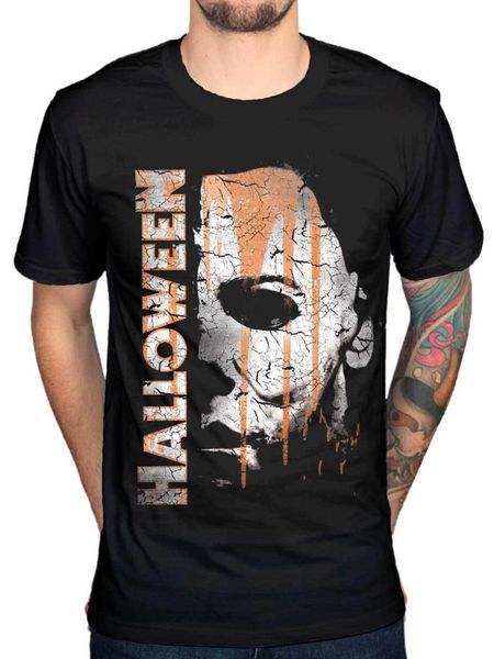 

official halloween michael myers mask and drips t-shirt scary movie horror cool slim fit letter printed shirts, White;black