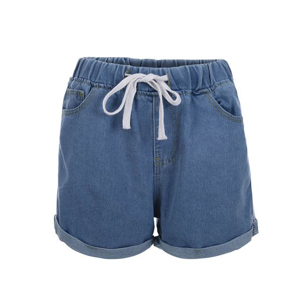 

women ladies mid waist hole jeans skinny bandage pants shorts denim summer large size denim shorts casual pockets, Blue