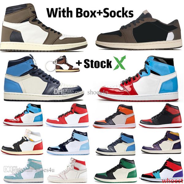 

new 1 high travis scotts low fearless obsidian mens basketball shoes spiderman unc bred banned banned bred toe men sport designer sneakers