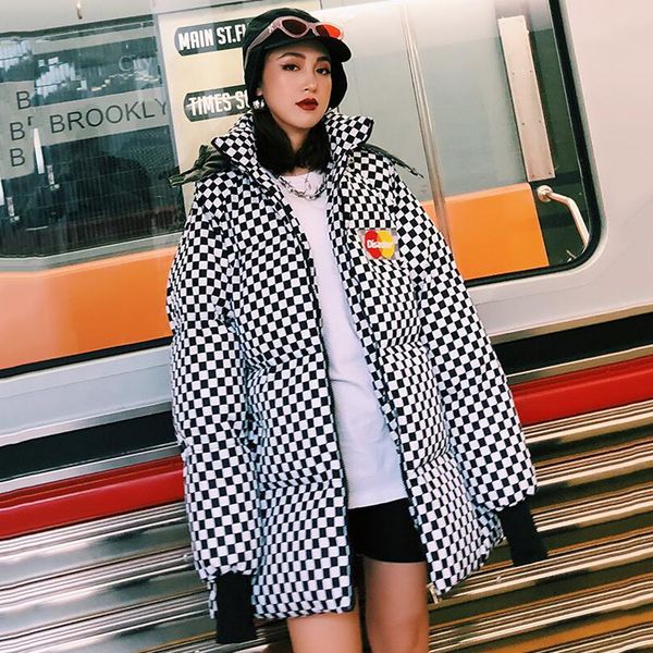 

2019 winter cotton bf parka detachable loose hooded padded long winter jacket women streetwear coat women, Black
