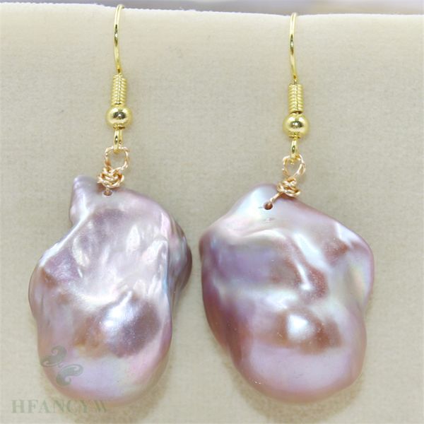 

16-26mm purple baroque pearl earrings hook chic women earbob natural dangler cultured flawless aurora no damage fashion, Silver