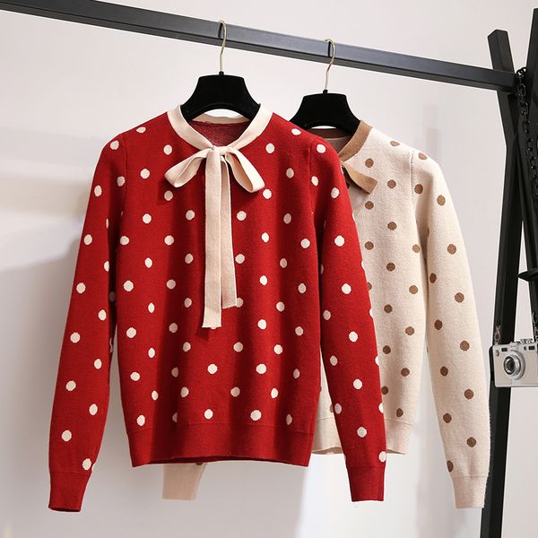 

bow collar sweater women fashion dot p knitted pullovers female, White;black