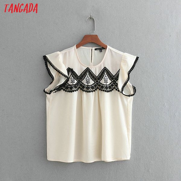 

tangada summer for women 2019 shirt embroidery ruffles sleeve blouses chiffon shirts casual brand femininas cc219, White
