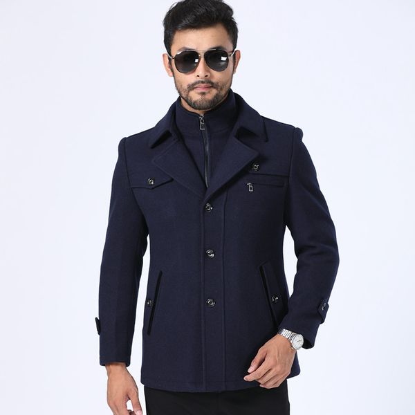 

thickened wool coat men's coat long men's wool middle-aged men's, blue men men mens cashmere, Black