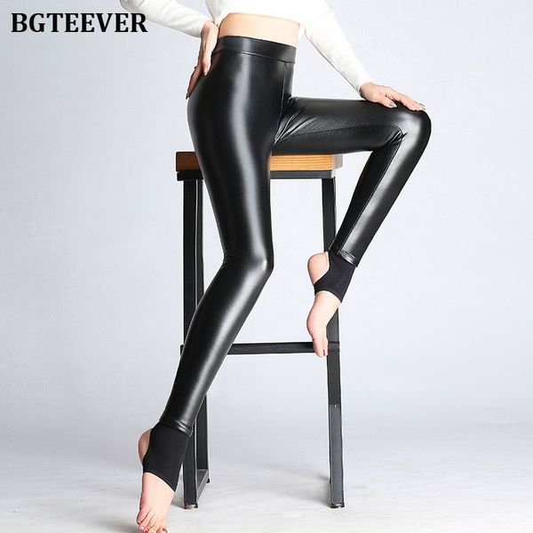 

bgteever spring autumn winter soft pu leather pant women velvet pants warm stretch skinny trousers pencil leather leggings, Black;white