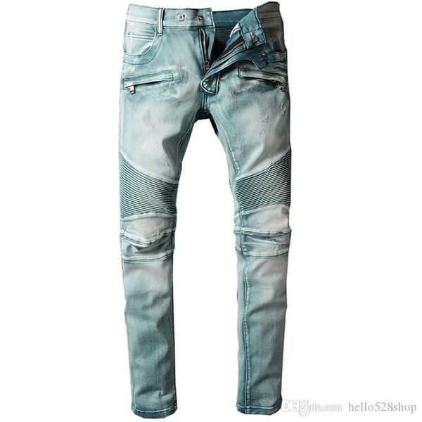 

vintage special washed blue jeans high street biker tide brand motorcycle design male jeans for men