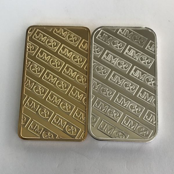 

10 pcs non magnetic johnson matthey sivler gold plated bars 50 mm x 28 mm 1 oz jm coin decoration with different laser serial number