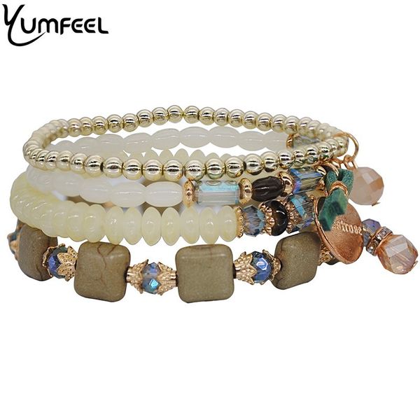 

yumfeel brand 2019 new crystal resin beaded bracelet women jewelry handmade layer heart charm tassel bracelet & bangles gifts, Black