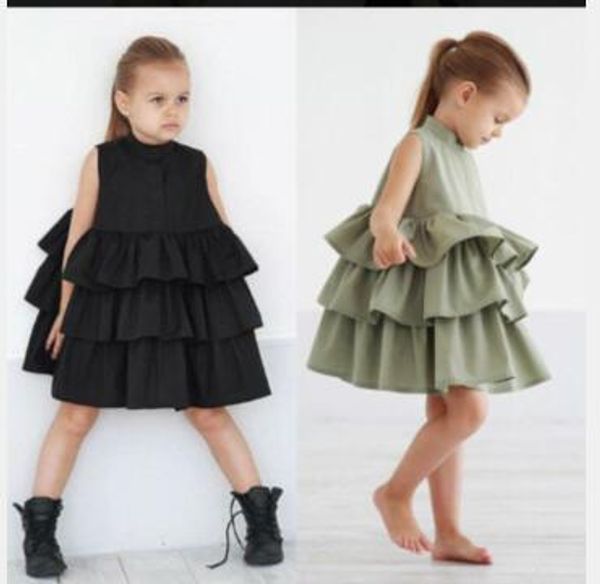 

new arrivals girl clothes dresses kids solid colors three layer cake dress summer chiffon girls dresses, Red;yellow