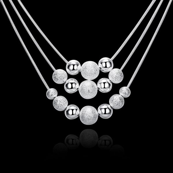 

new charm 925 sterling silver jewelry classic high-quality fashion three layer chain light sand beads necklace collares