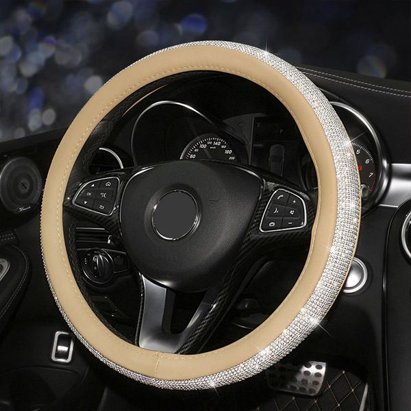 

glcc 3 color car steering wheel cover pu leather diameter 38cm diamond decoration protector bling gift auto interior accessoires