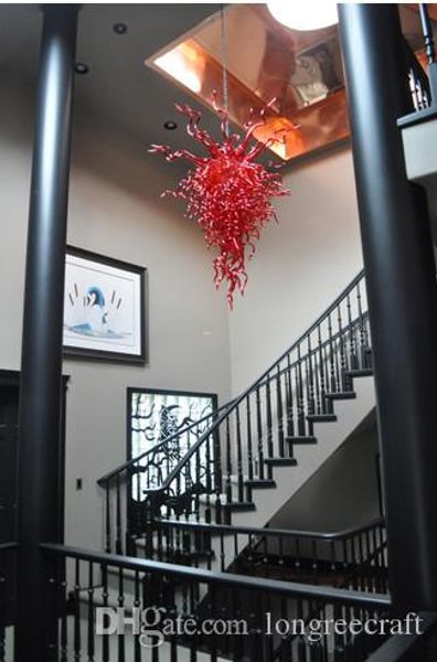

luxury rudy red diamond chandelier led lights hand blown glass style long chain large chandelier lighting for staircase