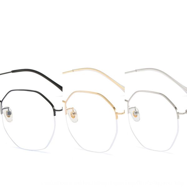 

rioer polygon trimming half- anti-blue light plain mirror personalized polygon trimming half anti-blue fr smooth frame light myopia frame fo, Silver