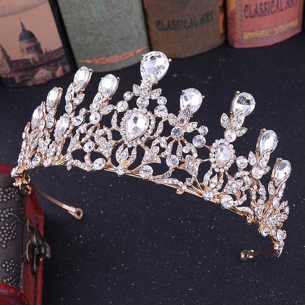 

baroque water droplets crystal bride tiaras crown hair jewelry alloy rhinestone diadem headpiece women wedding accessories sl, Golden;white