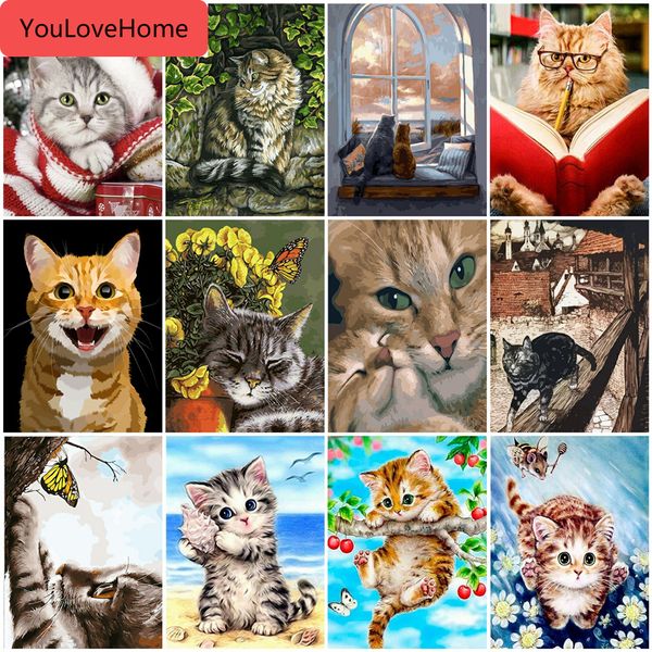 

кошка раскраски по номерам животные наборы для рисования холсте diy ручная роспись картины искусства подарок домашнего декора diy картина хо