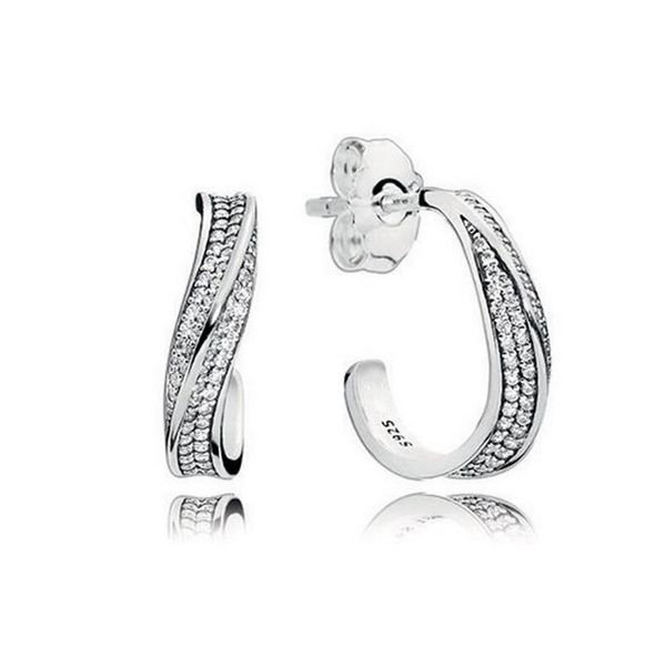 

925 sterling silver cz diamond earrings with retail box fashion elegant waves ear hook earrings for women girls gift jewelry earring, Golden;silver