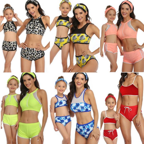 

6 styles family matching womens kids baby girls bikini set bathing suit lace patchwork vest high waist panties swimwear swimsuit