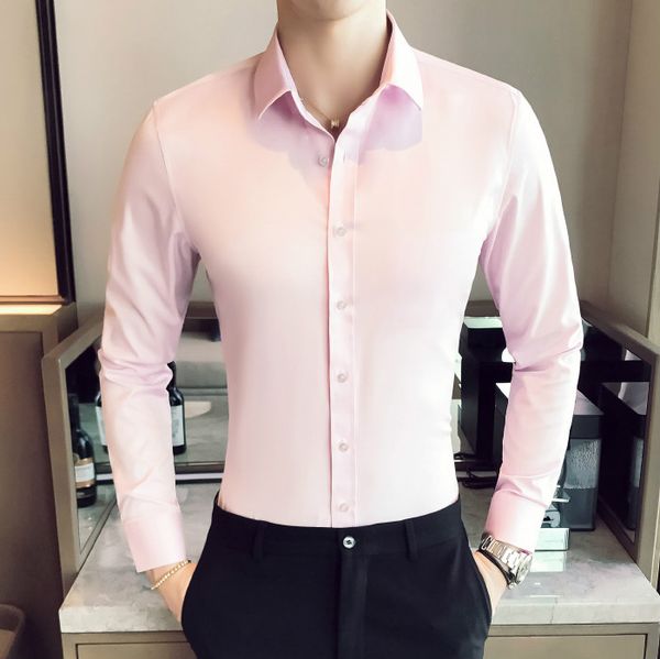 

2019 новый мужской бизнес случайный рубашка с длинным рукавом тонкий стрейч рубашка легкая глажка / платье рубашки / solid отложной воротник, White;black