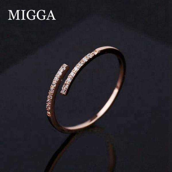

micro paved cubic zirconia ring for women adjustable design rose gold color cz crystal jewelry, Silver