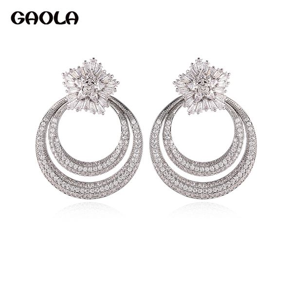 

gaola new women jewelry geometric double circle earring clear cubic zirconia dangle earrings gle9373, Silver