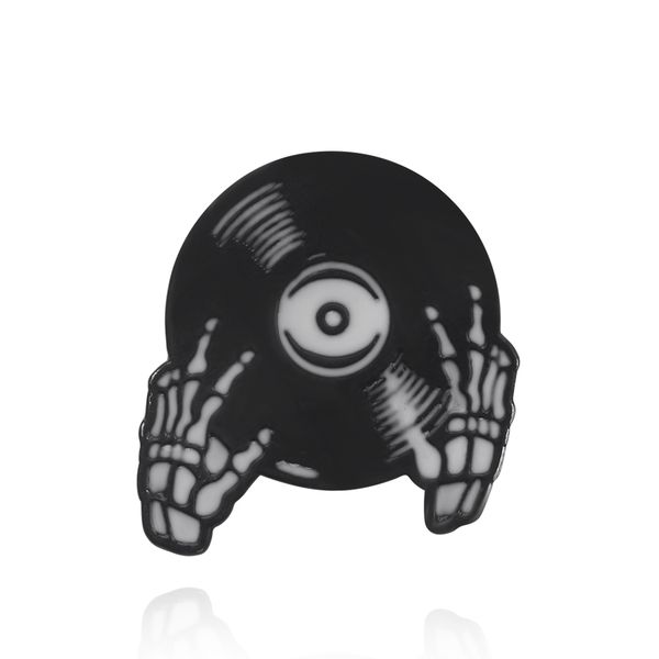 

10pics audio tape disc black brooch alloy metal lapel pin badge skull hand bone halloween brooches bags backpacks jewelry, Gray