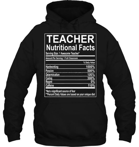 

men hoodie teacher nutrition facts women streetwear, Black