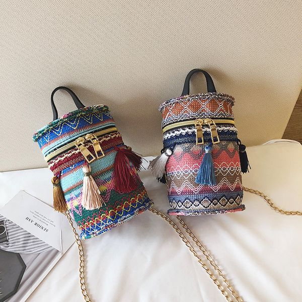 

chain small bag fairy 2020 new fashion fringe woven bucket bag single shoulder messenger tasel cross-body women