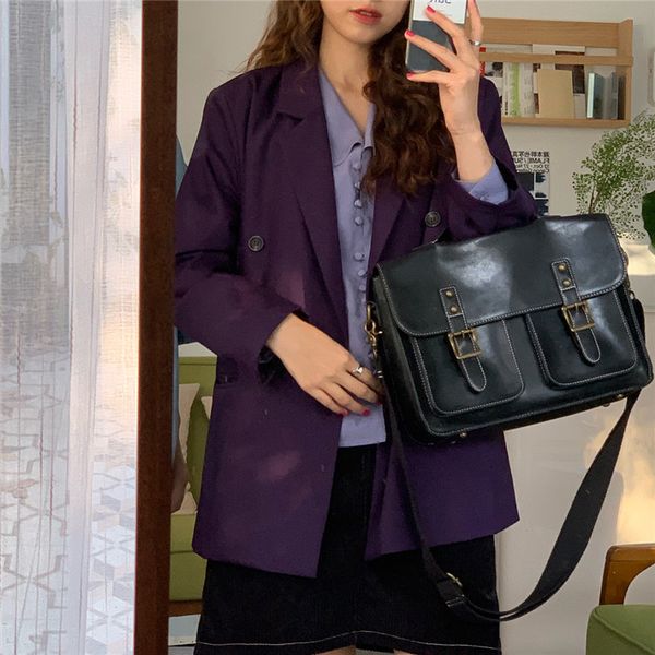 

korea chic purple slender high street loose 2020 autumn gentle office lady women elegant feminine all match blazers, White;black