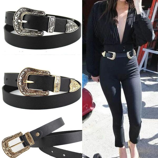 

women black leather western cowgirl waist belt metal buckle waistband new belts for women luxury designer brand, Black;brown
