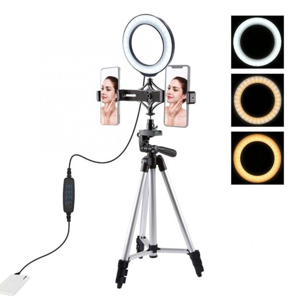 

puluz kt3034 72 led 24-26lm 7-14w usb port ring fill light with tripod dual phone holder for live broadcast makeup vlog