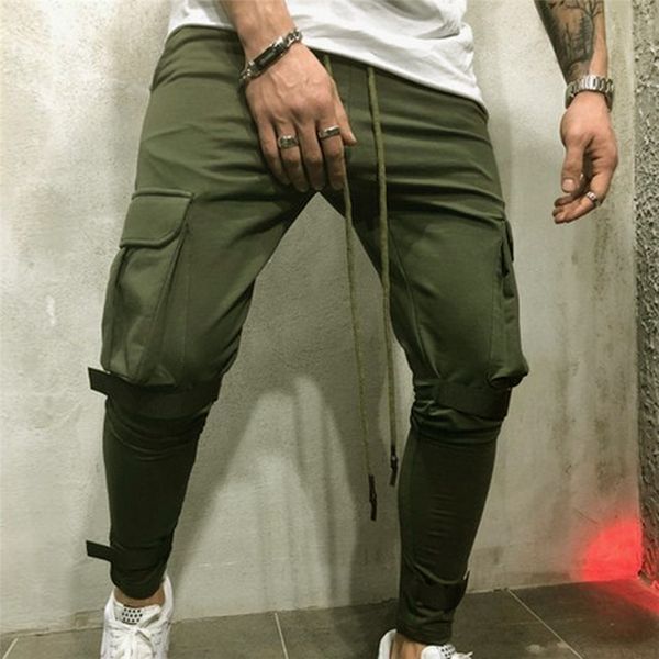 

pants men streetwear sweatpants pure color overalls casual pocket sport work casual trouser pants pantalones hombre, Black