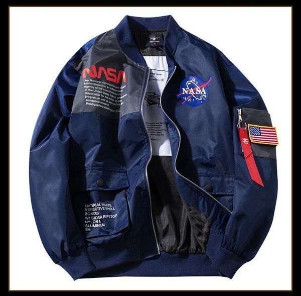 

nasa mens autumn designer flight jackets crew neck long sleeve homme clothing fashion style hip hop casual apparel, Black;brown